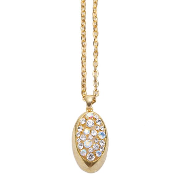 Iridescent crystal oval gold pendant necklace - Picture 3 of 5